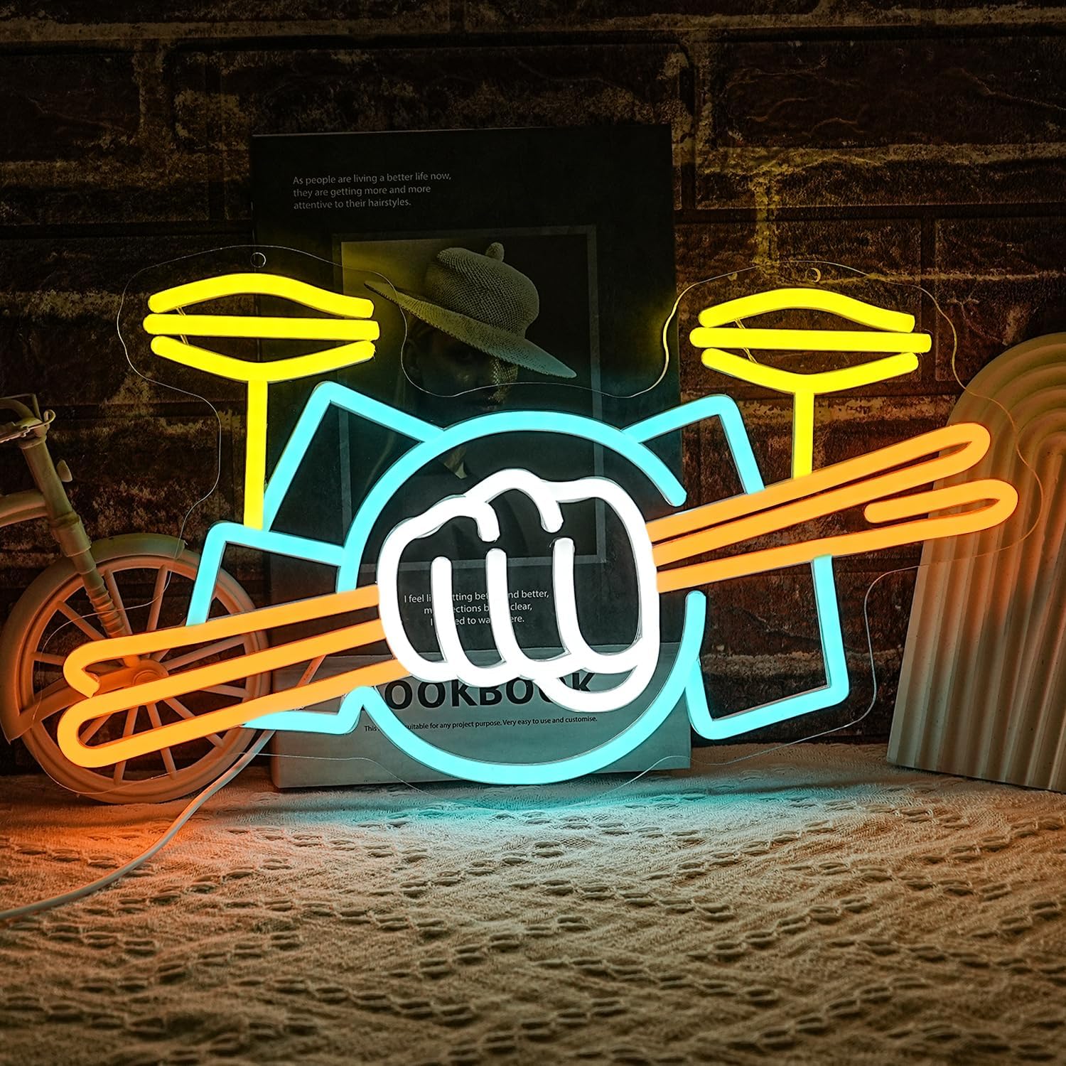 Drum Set Neon Sign USB Powered - Musical Instrument Music recension och pris